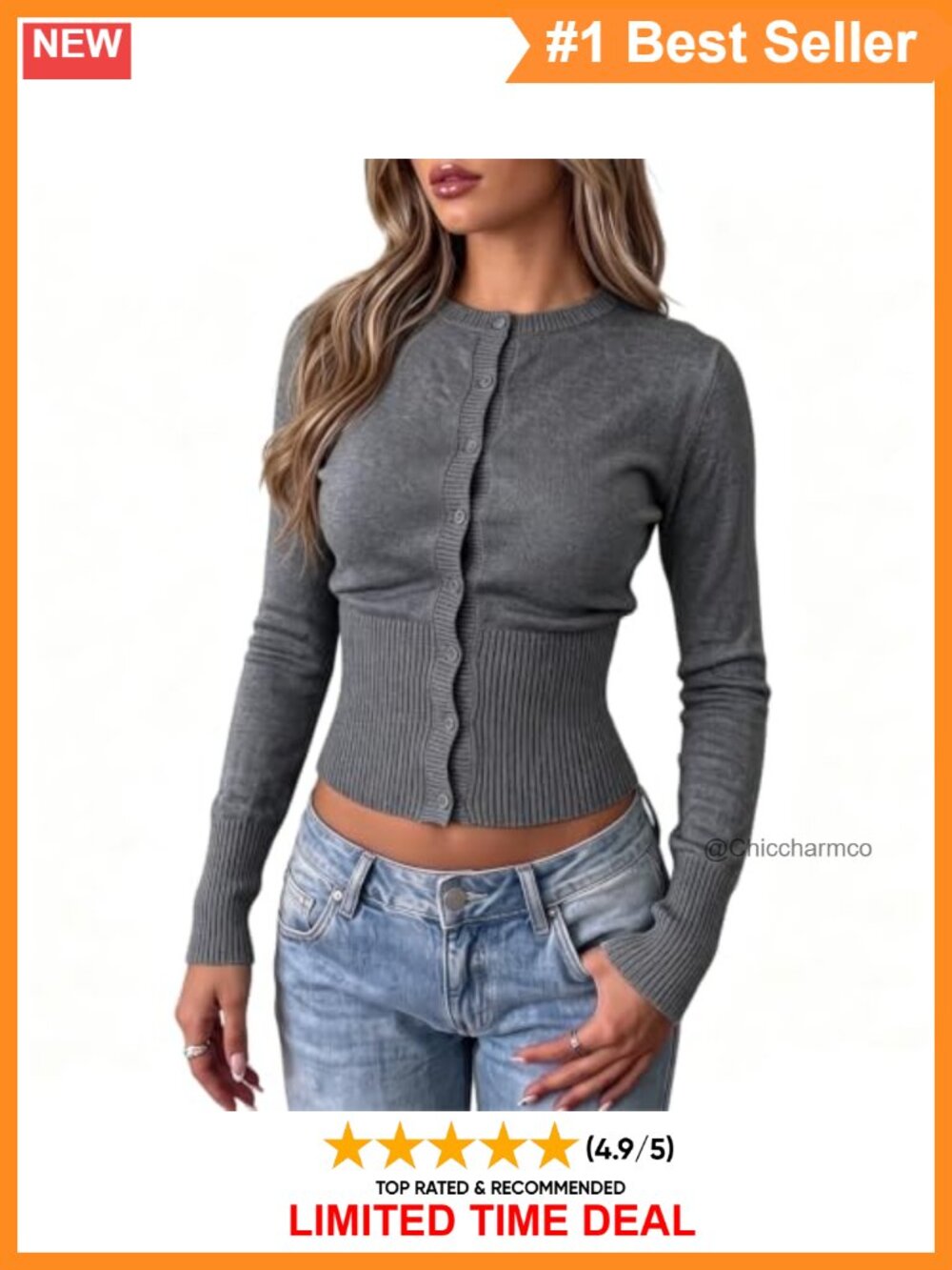 Ribbed Knit Button Down Cropped Cardigan Long Sleeve Slim Fit Y2K Sweater